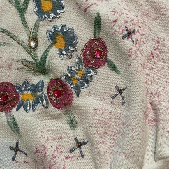 Vintage India Ink Floral Embellished Hand Painted Sweatshirt Womens Small - Picture 8 of 15